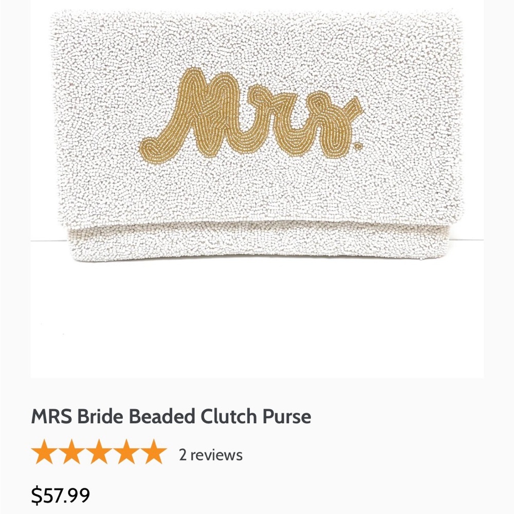 MRS Bride Beaded Clutch Purse - White and Gold